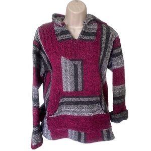 🌺 Baja Hoodie Pullover – Fuchsia & Gray – Adult Medium – Made in Mexico 🌺